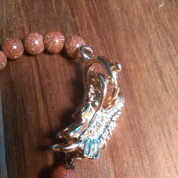 Gold Sandstone and Brown Austrian Crystal Beaded Goldtone Dragon Necklace - Picture 11 of 13